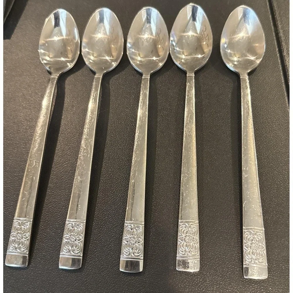Reed Barton Harvest Bouquet Ice Tea Spoon Set Of 5 Flatware Stainless‎ Steel